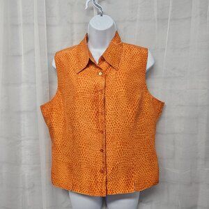 Ice Orange Leopard Print Silk Tank Button Retro L